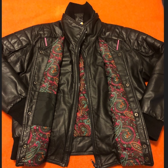 Vintage Choko black and pink real leather moto bomber jacket made in Canada EUC - Picture 7 of 15